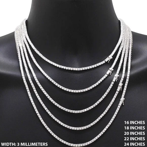 14k Yellow/White Gold Black GP CZ 3mm Tennis Chain Necklace Bracelet 6.5”-24”